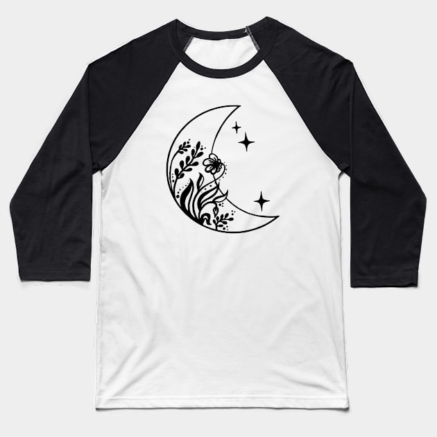 Moon Flower Art T-Shirt Baseball T-Shirt by OgogoPrintStudio